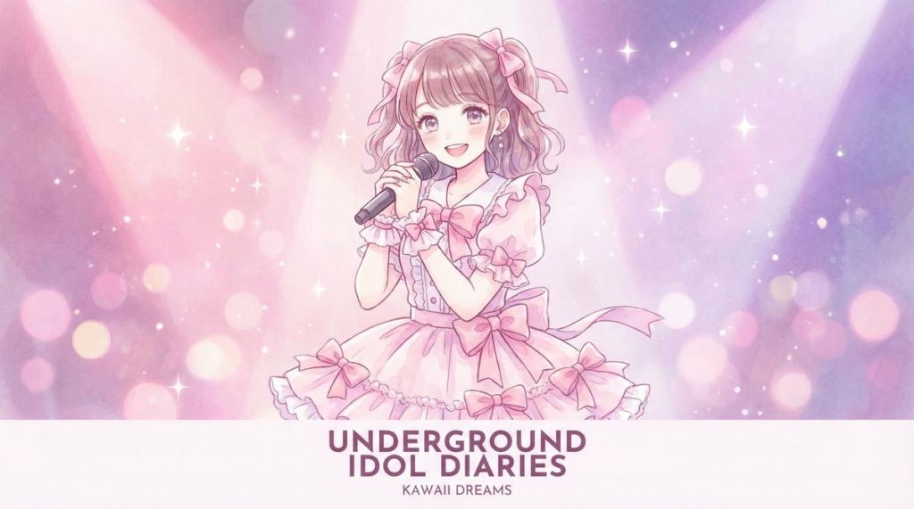 地下アイドルがステージで歌っているイラスト