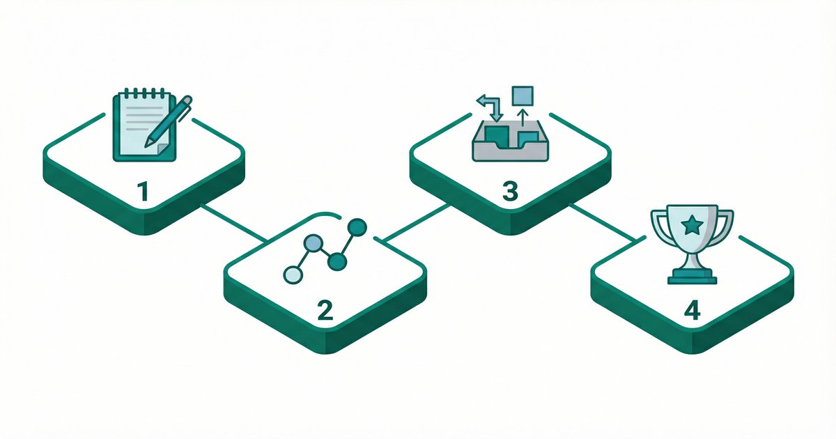 SEOキーワード選定の4つの基本手順を表すイラスト